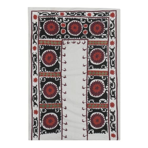 Traditional Suzani Black Tapestry -  Central Asian Uzbek | Wall Hangings by Vintage Pillows Store. Item composed of cotton