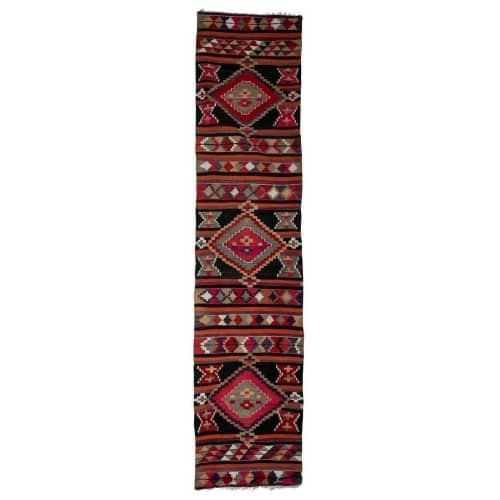 Tribal Flat Woven Turkish Striped Kilim Runner 2'9" X 12' | Runner Rug in Rugs by Vintage Pillows Store. Item composed of fabric and fiber