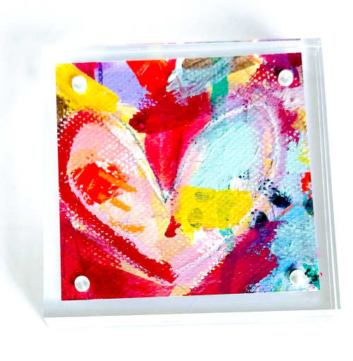 Acrylic Block Heart Painting: Loud Love (No. 10 of 10) | Mixed Media in Paintings by carrie song
