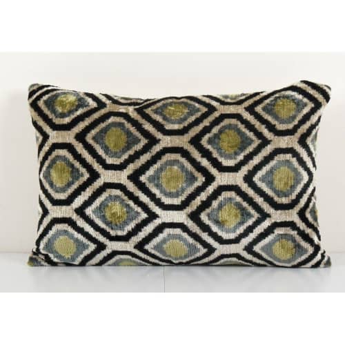 Sea Green Ikat Velvet Pillow, Silk Lumbar Cushion Cover | Sham in Linens & Bedding by Vintage Pillows Store. Item composed of cotton