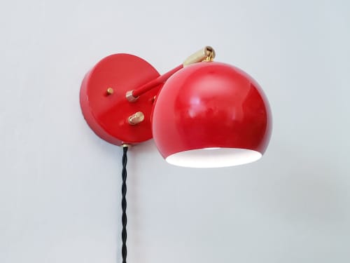 Pivoting Head Bedside Reading Wall Light, White and Gold | Sconces by Retro Steam Works. Item made of fabric & metal compatible with mid century modern and industrial style