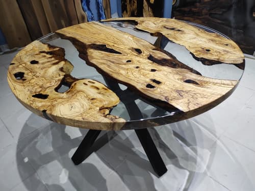 Olive Tree Clear Diameter  Round Epoxy Coffee Table | Dining Table in Tables by LuxuryEpoxyFurniture. Item composed of wood and synthetic