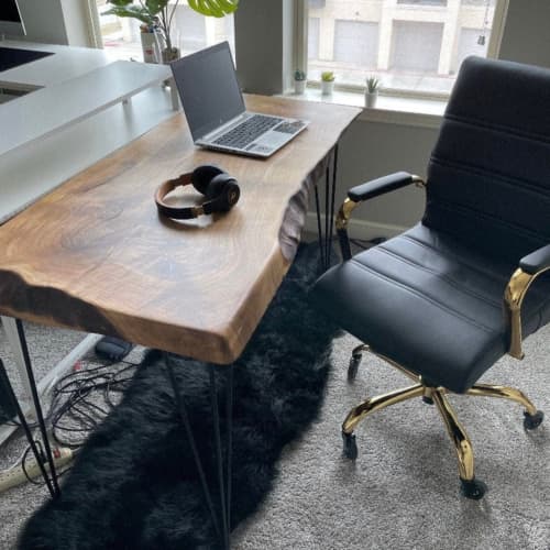 Solid Wood Live Edge Desk | Tables by Ironscustomwood. Item composed of walnut
