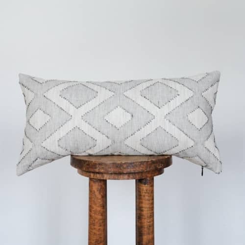 Cream Linen with Black Diamonds Lumbar Pillow 12x24 | Pillows by Vantage Design