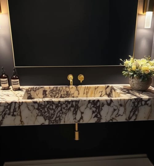 Modern -Minimalist Design Calacatta Viola Marble Sink :A Unique Work of Art for Your Bathroom | Water Fixtures by AYMARBLEDESIGN LLC