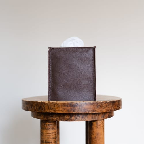 Saddle Brown Leather Single Tissue Box Cover | Toiletry in Storage by Vantage Design