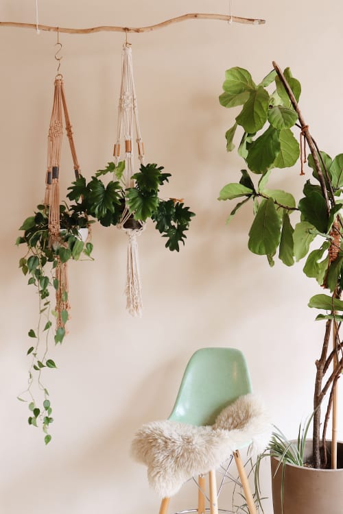 Summer Goals Plant Hanger - Premade! | Plants & Landscape by Modern Macramé by Emily Katz. Item made of cotton with leather