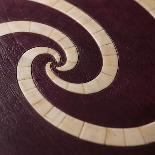 Bone Inlay Round Side Table Drum Stool Purple Accent End Table | Tables by IKKAZA