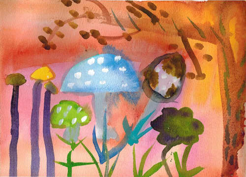 Mushrooms - Original Watercolor | Watercolor Painting in Paintings by Rita Winkler - "My Art, My Shop" (original watercolors by artist with Down syndrome). Item composed of paper in contemporary or modern style