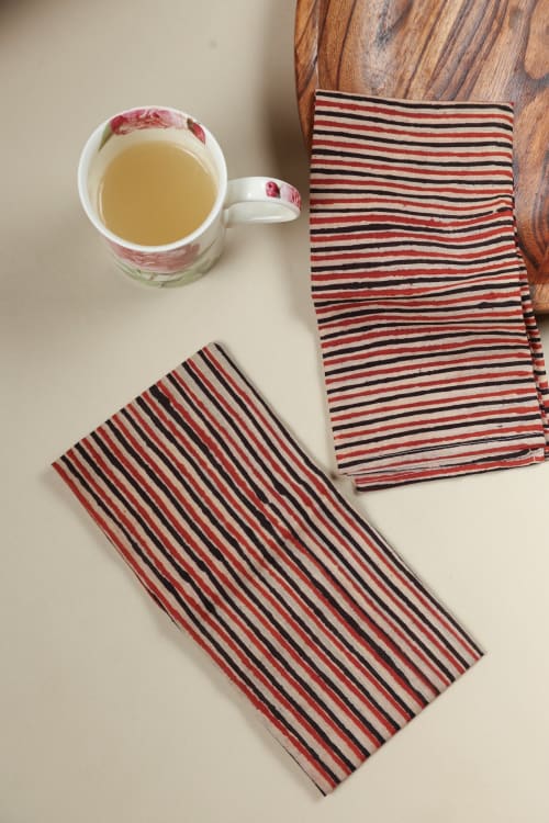 Rustic Stripes Block Print Napkins, Set of 4 | Linens & Bedding by Ninéh