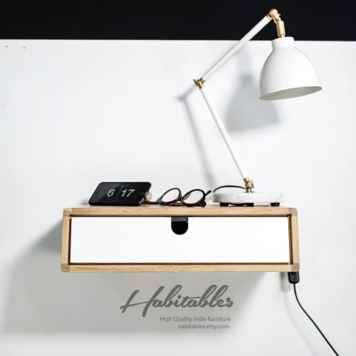 Floating Wood Nightstand Modern Retro Style with 1 Drawer | Storage by Manuel Barrera Habitables. Item made of walnut