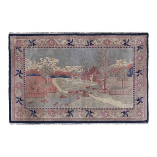 Vintage Village Pictorial Turkish Rug - Wall Hanging Tapestr | Small Rug in Rugs by Vintage Pillows Store. Item made of cotton with fiber