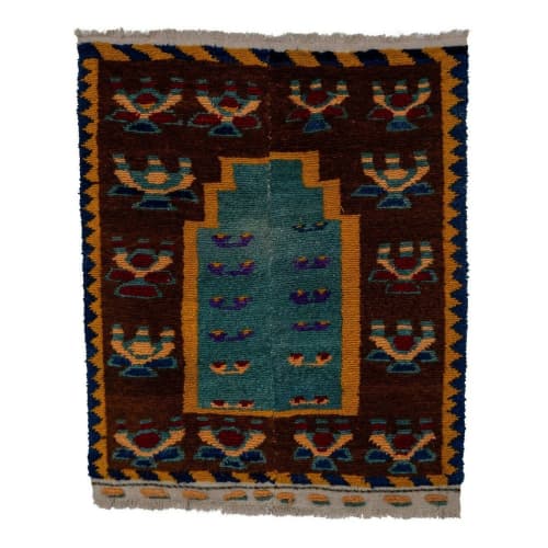 Mid-Century Turkish Tulu With Connected Tribal Pattern | Area Rug in Rugs by Vintage Pillows Store. Item made of fabric & fiber