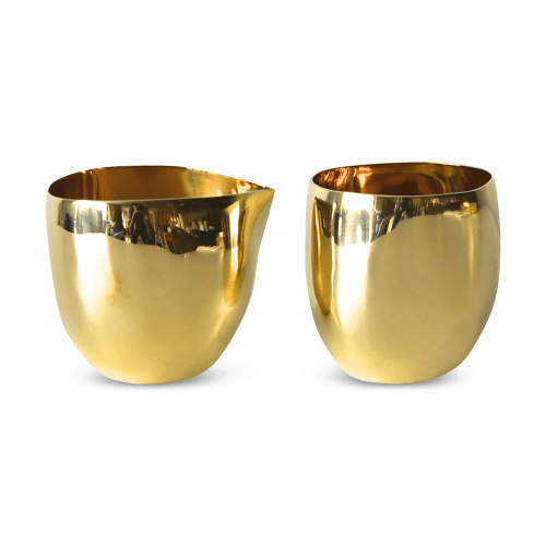 Sculpt Creamer & Sugar Set In Brass | Carafe in Vessels & Containers by Tina Frey. Item made of brass