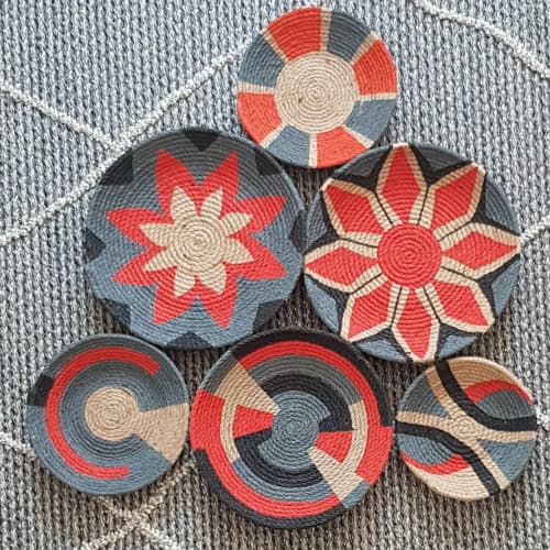 6 Pieces Wicker Baskets Wall Decor | Decorative Plate in Decorative Objects by Sarmal Design. Item made of cotton & synthetic compatible with boho and contemporary style