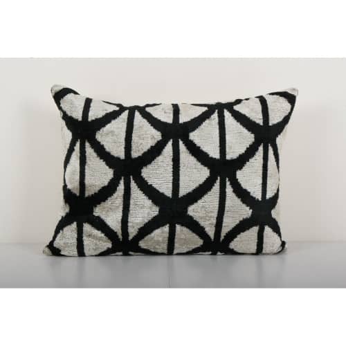 Ikat Velvet Pillow, Silk Lumbar Cushion Cover, Pair Black | Pillows by Vintage Pillows Store