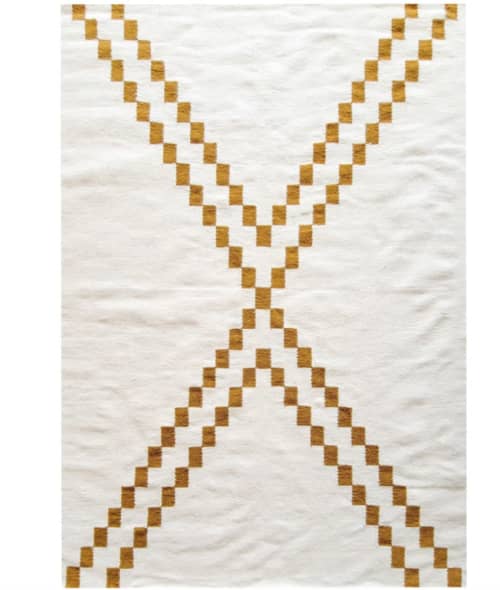 Gold Mamluk Handwoven Kilim Rug | Area Rug in Rugs by Mumo Toronto. Item composed of fabric in boho or contemporary style