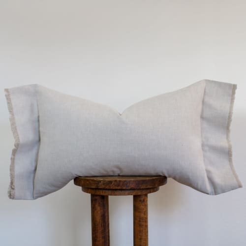 Cream Linen with Relaxed Flange Lumbar Pillow 16x24 | Pillows by Vantage Design