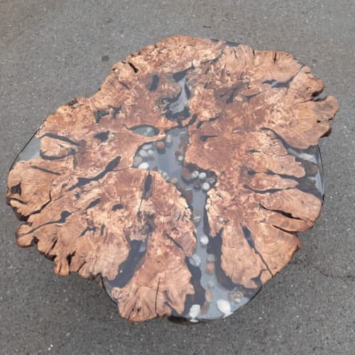 Epoxy River Rock Resin Coffee Table | Tables by Ironscustomwood. Item composed of wood