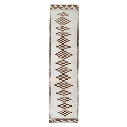 Hand-Knotted Kurdish Undyed Wool Runner Rug 2'9" X 11'1" | Rugs by Vintage Pillows Store. Item made of cotton & fiber