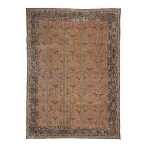 Vintage Oversize Turkish Oushak Rug With Floral Border | Area Rug in Rugs by Vintage Pillows Store. Item made of cotton with fiber