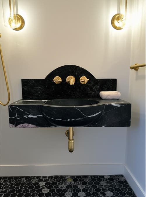 Modern-Minimalist Black Nero Marble Sink with Backsplash | Water Fixtures by AYMARBLEDESIGN LLC