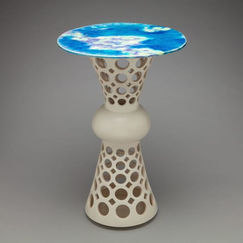Segmented Hourglass Openwork Table with Sue Barry Hand Pain | Cocktail Table in Tables by Lynne Meade. Item made of stoneware