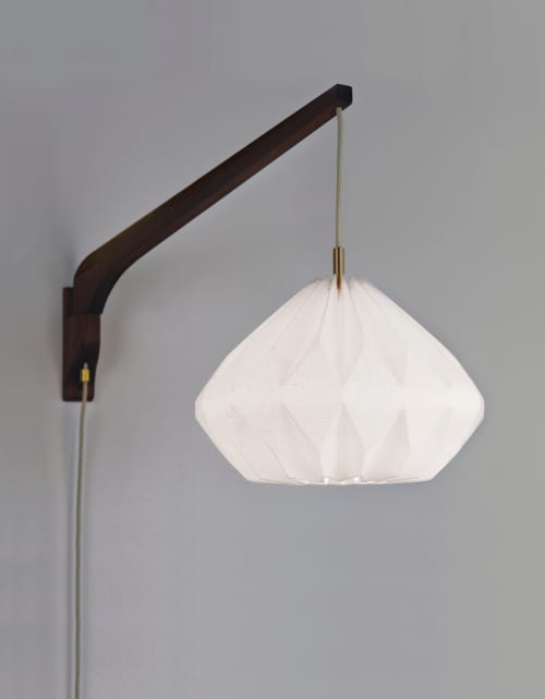 Swing Arm Wall Pendant Lamp | Pendants by La Loupe. Item composed of walnut & linen