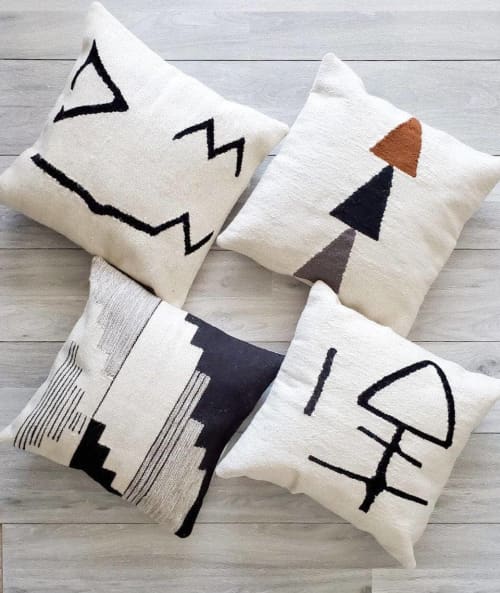Neutral Set of 4 Handwoven Wool Throw Pillows | Cushion in Pillows by Mumo Toronto. Item composed of fabric