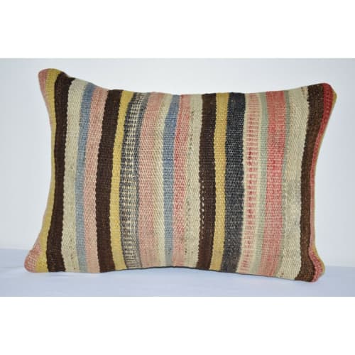 Vintage Striped Simple Kilim Pillow, Bohemian Kilim Pillow | Cushion in Pillows by Vintage Pillows Store. Item composed of cotton