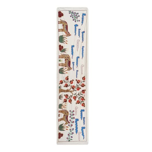 Suzani Horse Pictorial Tribal Tapestry - Uzbek Table Cloth - | Tablecloth in Linens & Bedding by Vintage Pillows Store