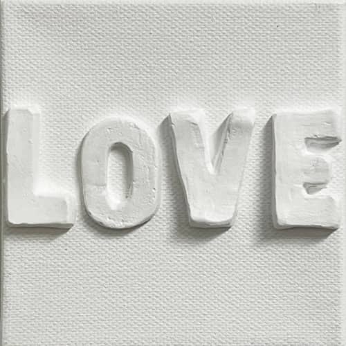 Mini Love 4" x 4" | Mixed Media in Paintings by Emeline Tate. Item made of canvas & synthetic