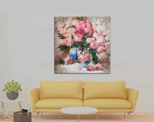 Large floral canvas, Peony oil paintings on canvas original | Oil And Acrylic Painting in Paintings by Natart. Item composed of canvas & synthetic compatible with contemporary style