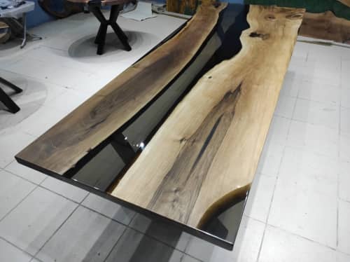 108" x 40" Made for Our USA Customer Peterson | Walnut Tree | Dining Table in Tables by LuxuryEpoxyFurniture. Item composed of wood & synthetic