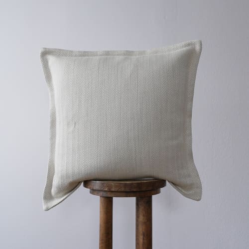 Natural Linen with White Silk Chevron & Flange Pillow 22x22 | Pillows by Vantage Design