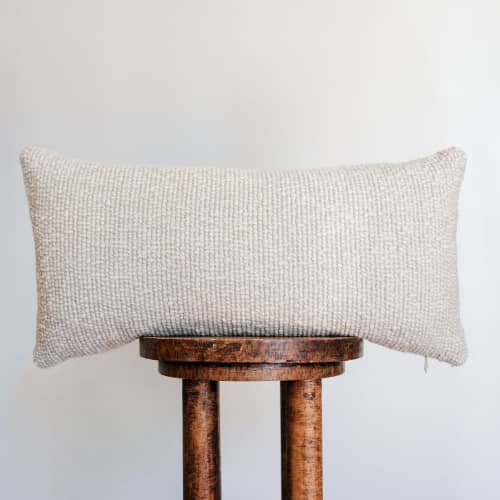 Vertical Woven Channels of Creamy Wool Lumbar Pillow 12x24 | Pillows by Vantage Design