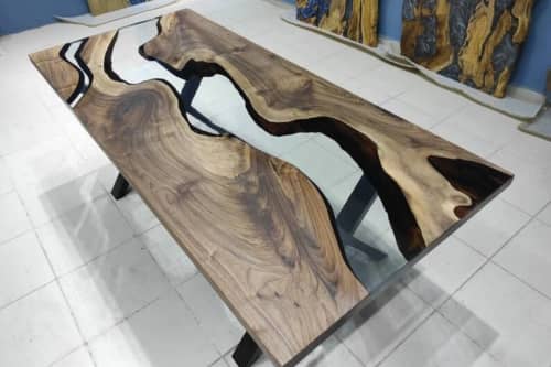 Walnut Wood Transparent Clear Epoxy Table | Coffee Table | Dining Table in Tables by LuxuryEpoxyFurniture. Item made of wood with synthetic