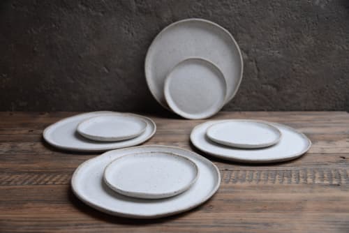 Speckled white irregular plate, handmade handcrafted | Dinnerware by Laima Ceramics. Item made of stoneware works with rustic style