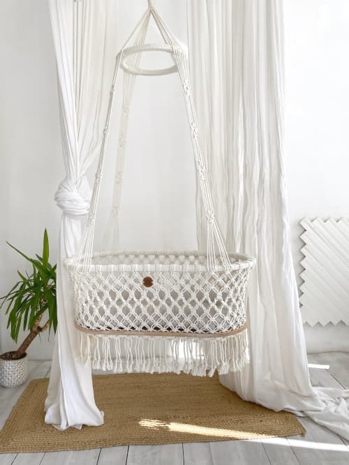 Hanging macrame baby bassinet | Bassinette in Beds & Accessories by Anzy Home. Item composed of fiber