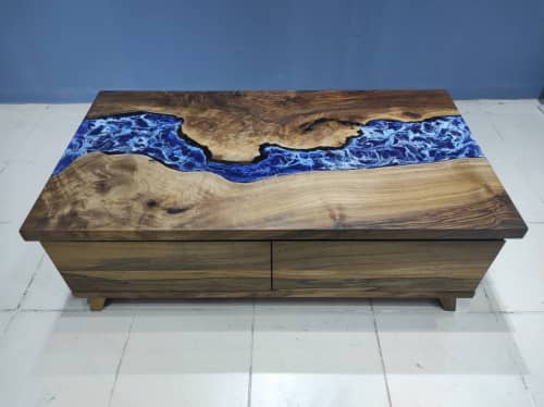 Drawer Epoxy Resin Coffee Table, Luxury Sitting Groups | Dining Table in Tables by LuxuryEpoxyFurniture. Item composed of wood and synthetic
