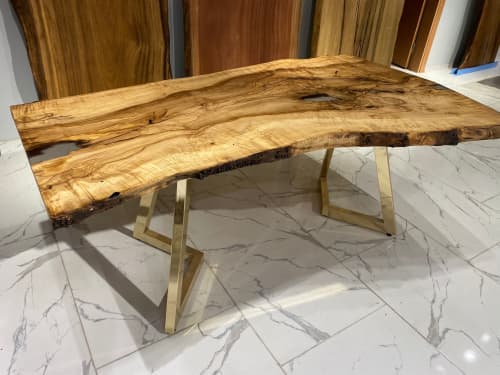 Live Edge Table - One Piece Wood Table - Dining Table | Tables by Tinella Wood. Item composed of walnut and metal in contemporary or country & farmhouse style