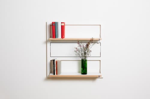 Folding Wall Shelf | Fläpps Shelf 80x80-3 | Large Shelf Unit, Bookshelf, Birch Plywood, White | Shelving in Storage by AMBIVALENZ