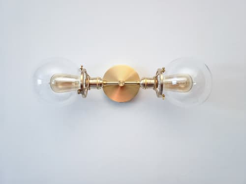 Modern Wall Light - Industrial Globe Sconce - Gold Vanity | Sconces by Retro Steam Works. Item composed of metal and glass in industrial style