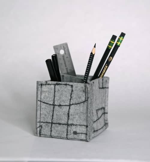 Pen/pencil Desk Organizer Merino Wool Felt Chalkline Grey | Decorative Box in Decorative Objects by Lorraine Tuson