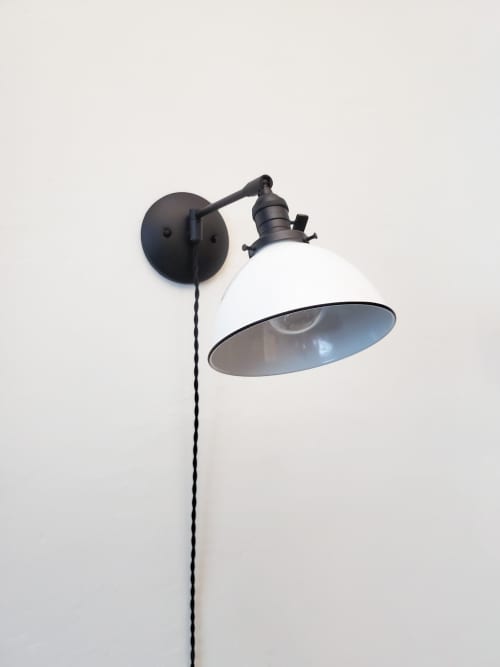 Swing Arm Bedside Reading Wall Light - Industrial Black | Sconces by Retro Steam Works. Item made of fabric with metal works with mid century modern & industrial style