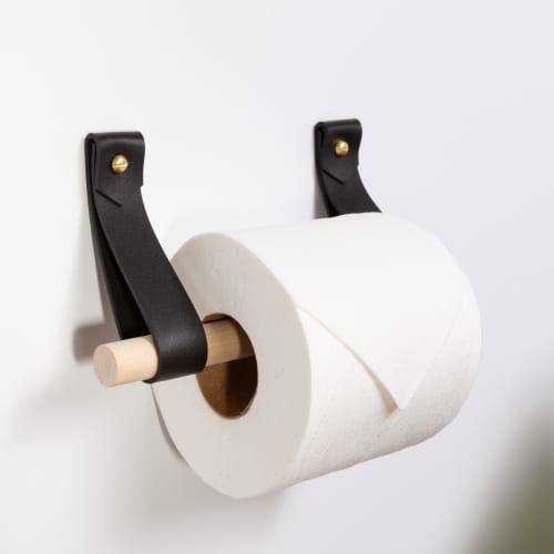 Toilet Paper Holder Kit [V'ed End] | Hook in Hardware by Keyaiira | leather + fiber | Artist Studio in Santa Rosa. Item made of leather