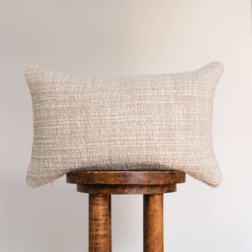 Thick Nubby Channeled Wool Lumbar Pillow 12x20 | Pillows by Vantage Design