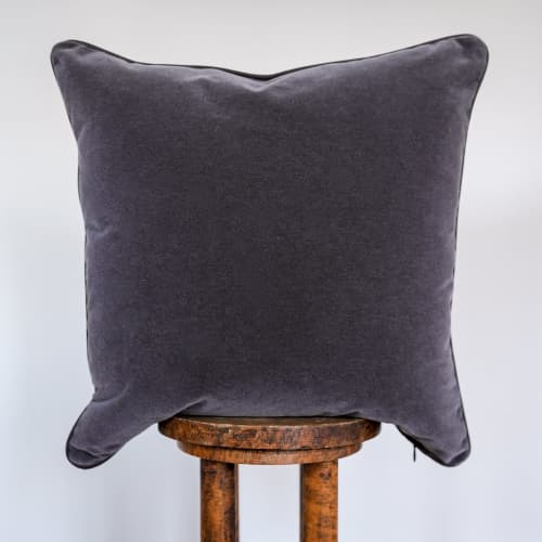 Dark Cloud Mohair with Chocolate Leather Welt 24x24 | Pillows by Vantage Design