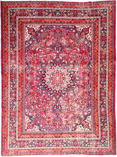 SIGNED Semi-Antique Rug | Lovely Tangerine & Strawberry Hues | Area Rug in Rugs by The Loom House. Item made of fabric with fiber