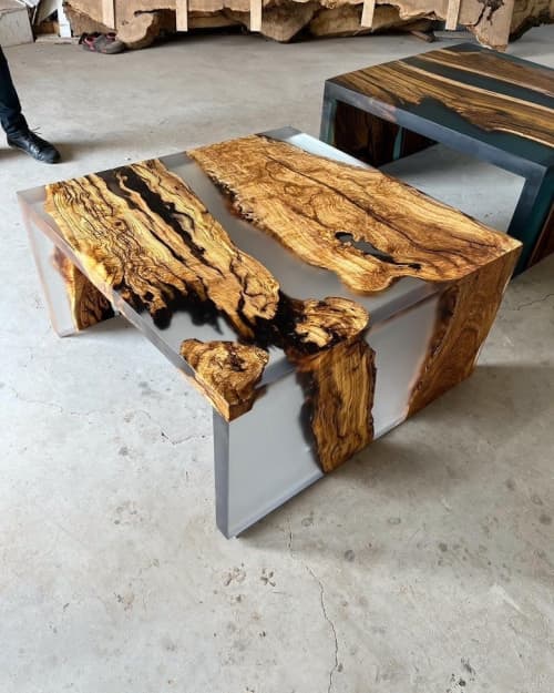 Square Epoxy Coffee Table, Waterfall Resin Coffee Table, | Tables by Tinella Wood. Item composed of wood & synthetic compatible with contemporary and art deco style